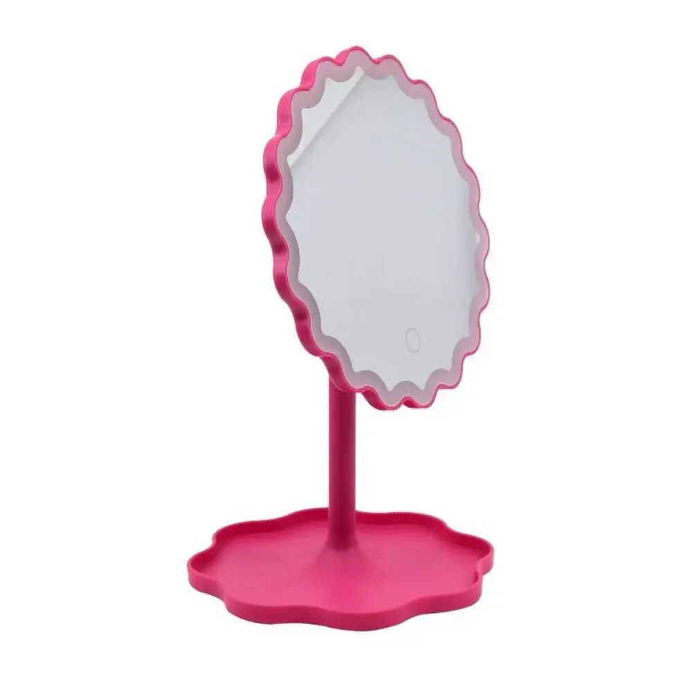 Teen Home LED Vanity Mirror Wavy Border Catchall Tray Dark Pink Battery Operated